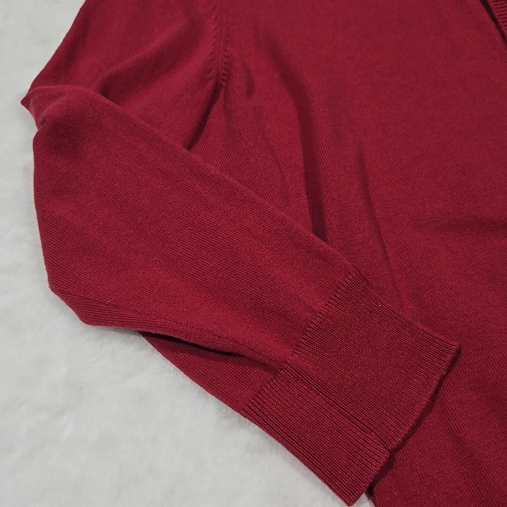 Talbots cotton three-quarters sleeve button-down cardigan,  sweater burgundy XS